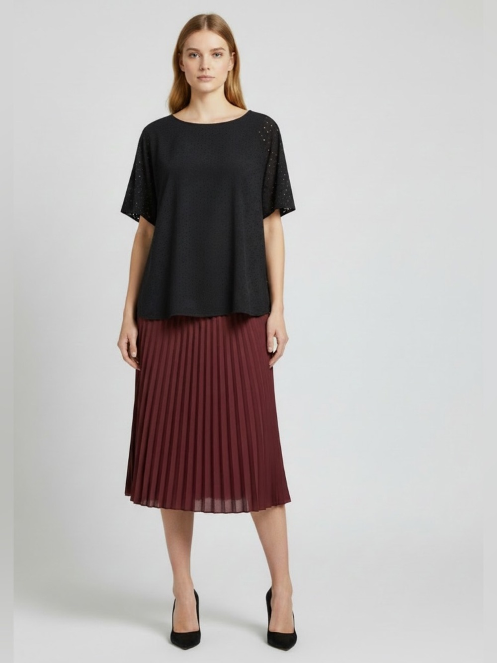 Banana Republic Black Short Sleeve Eyelet Top